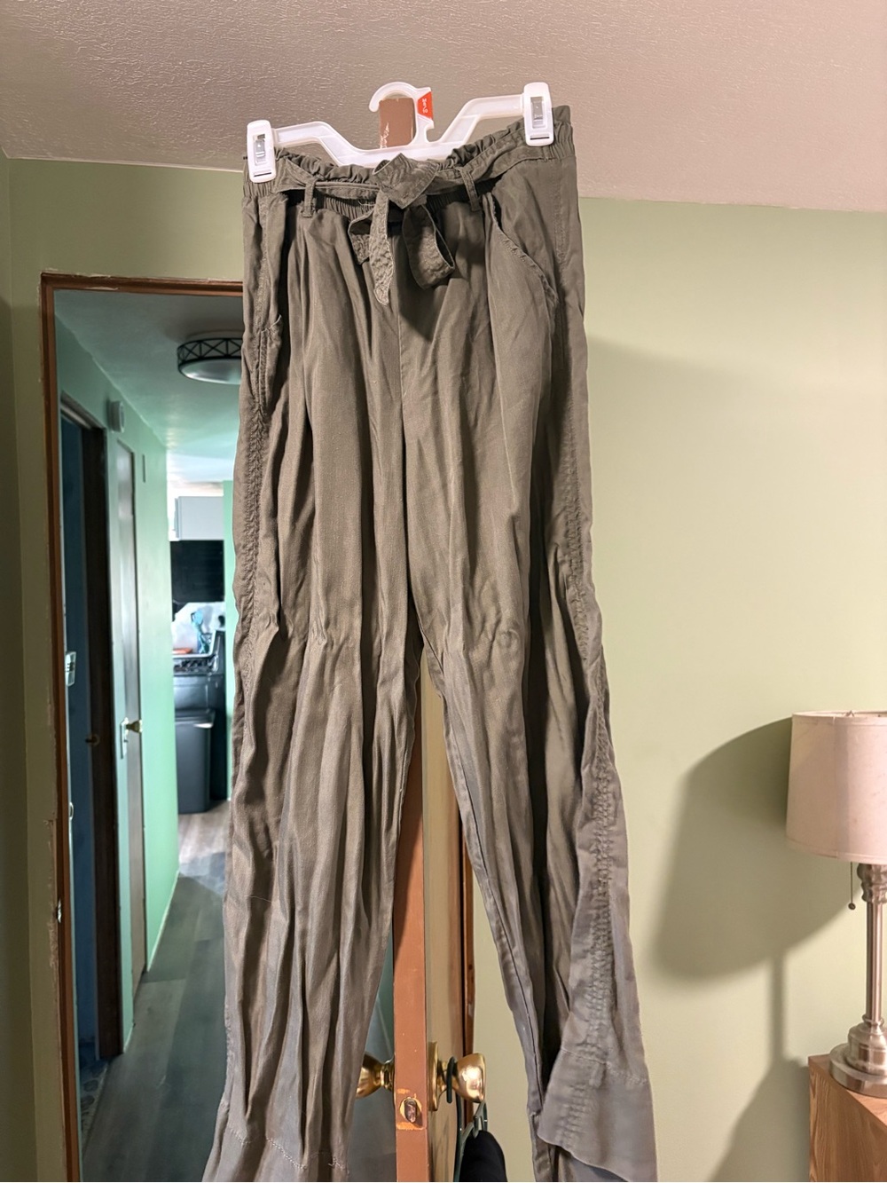Knox Rose Olive Green Paperbag Waist Chinos